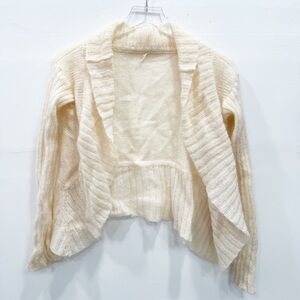 Free People Mohair Ruffle Trim Open Front Crop Cardigan Sweater Ivory Soft